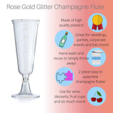 5 Oz. Rose Gold Sparkle Plastic Flute Glasses | 24 Count